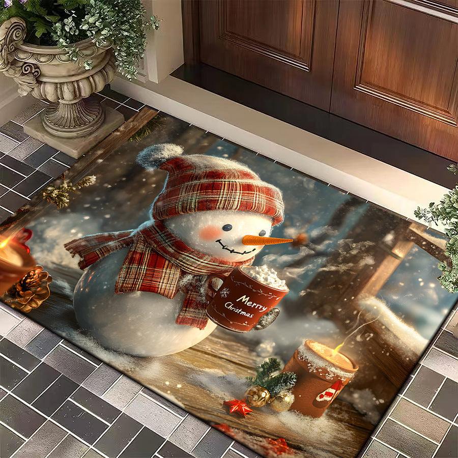 Christmas Door Mat with a Dog in a Festive Jumper | Red Welcome Rug for Entryways | Durable Weave in Several Sizes