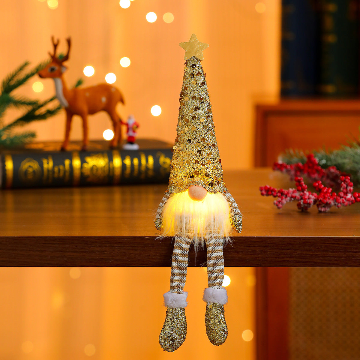 Knitted Gnome Figurine with a Snowflake Hat and Star Top | Shelf and Table Christmas Decorations | Sturdy Yearly Build