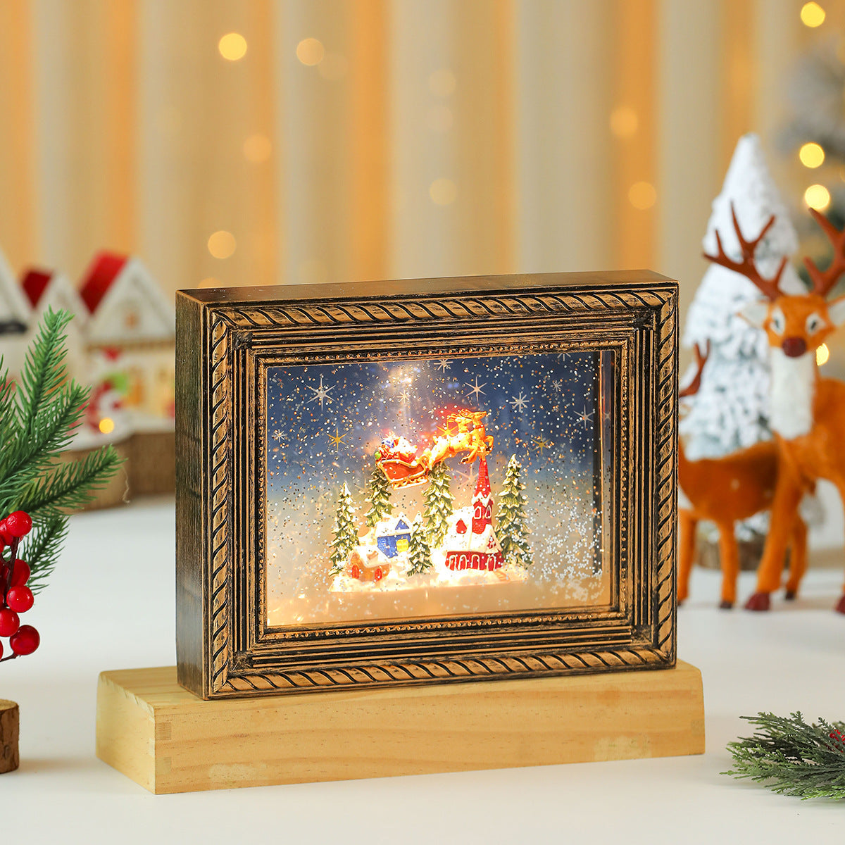 Lighted Picture Frame with a Christmas Village Scene | Snowy Truck and Cottage Designs | Warm Glow for Shelf and Mantel Displays