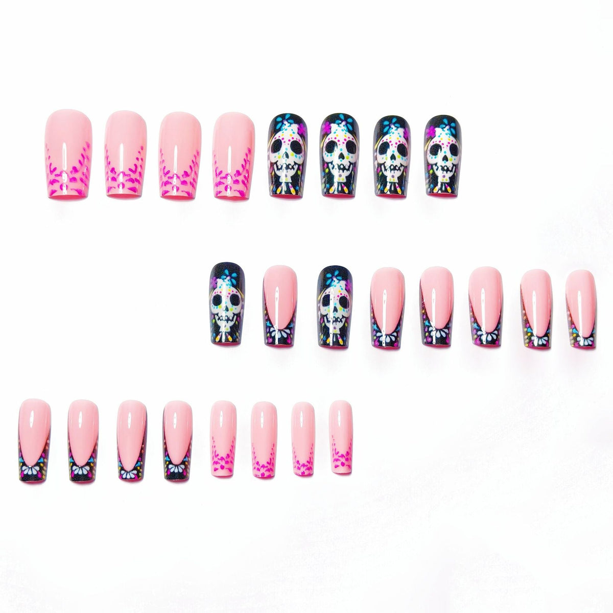 Halloween Skull Press-On Nails | Available in Blumenmuster | Glue-Free Application in Minutes for Parties and Nights Out