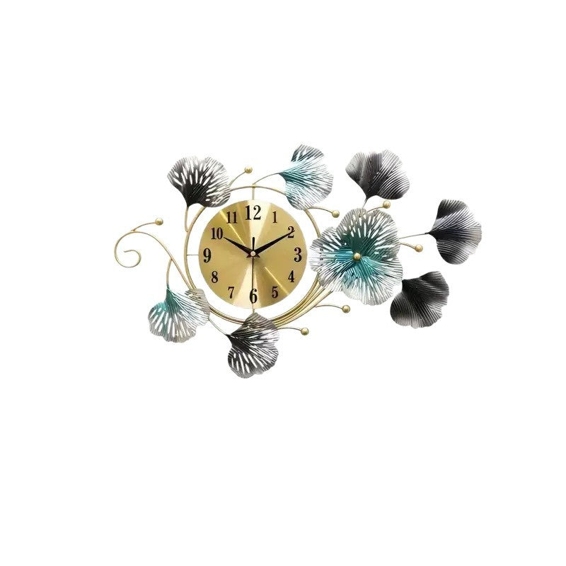 Floral Wall Clock Sculpture in Shaded Metal | Fanned Petals Around a Silver Dial | 21.65 x 13.77 in, Two Finishes
