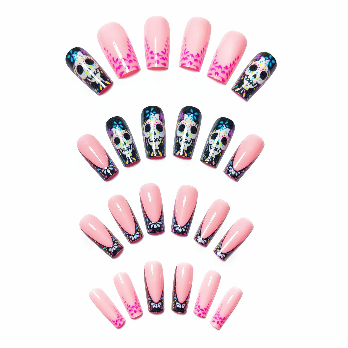 Halloween Skull Press-On Nails | Available in Blumenmuster | Glue-Free Application in Minutes for Parties and Nights Out