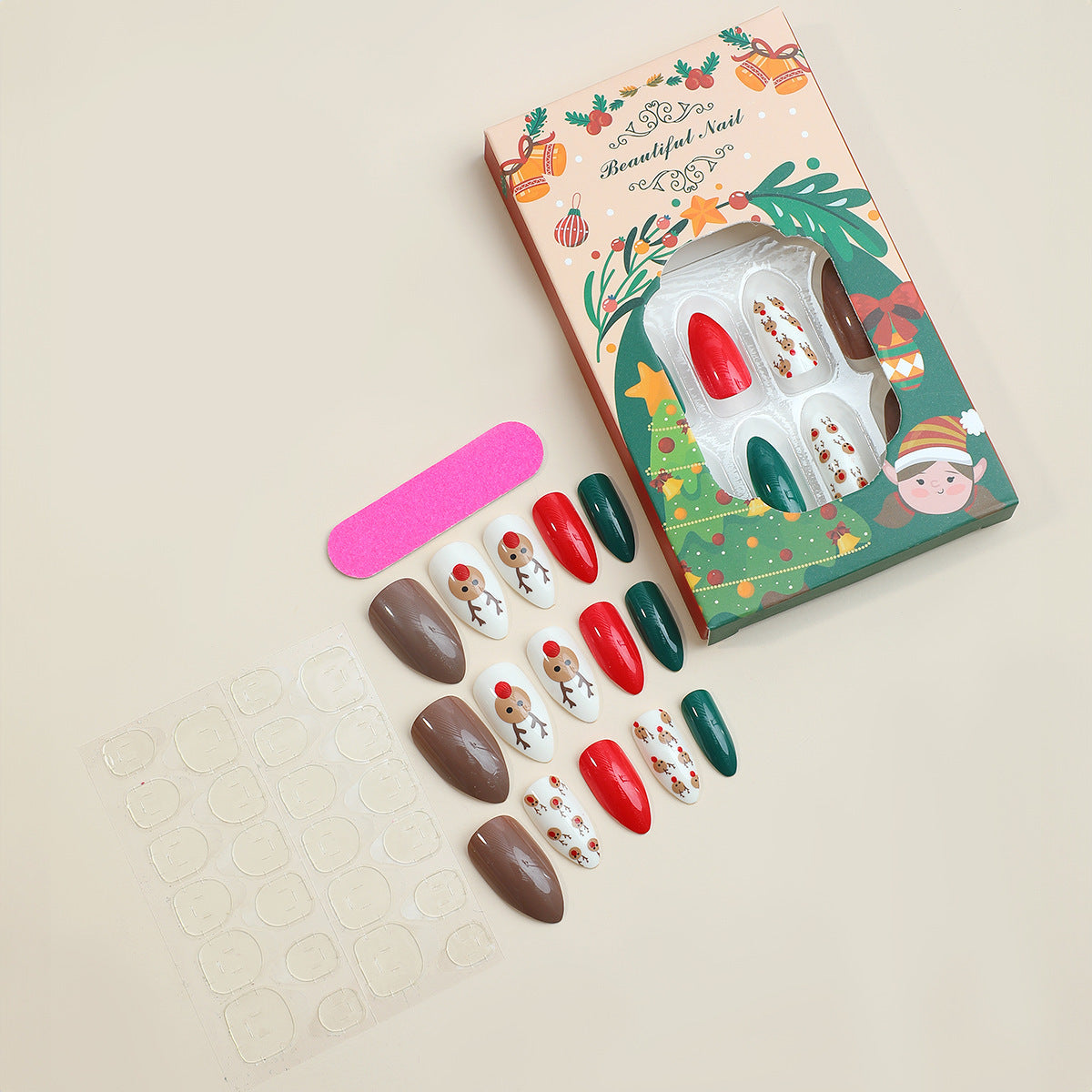 Snowman Fingernails with Festive Motifs | 24 Christmas Press On Nails per Set | Easy Winter Manicure for Parties
