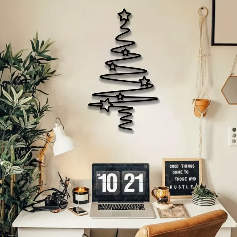 Christmas Tree Wall Sticker in Vinyl | Removable Water-Resistant Decal 30 x 17 cm | Xmas Decorations Indoor