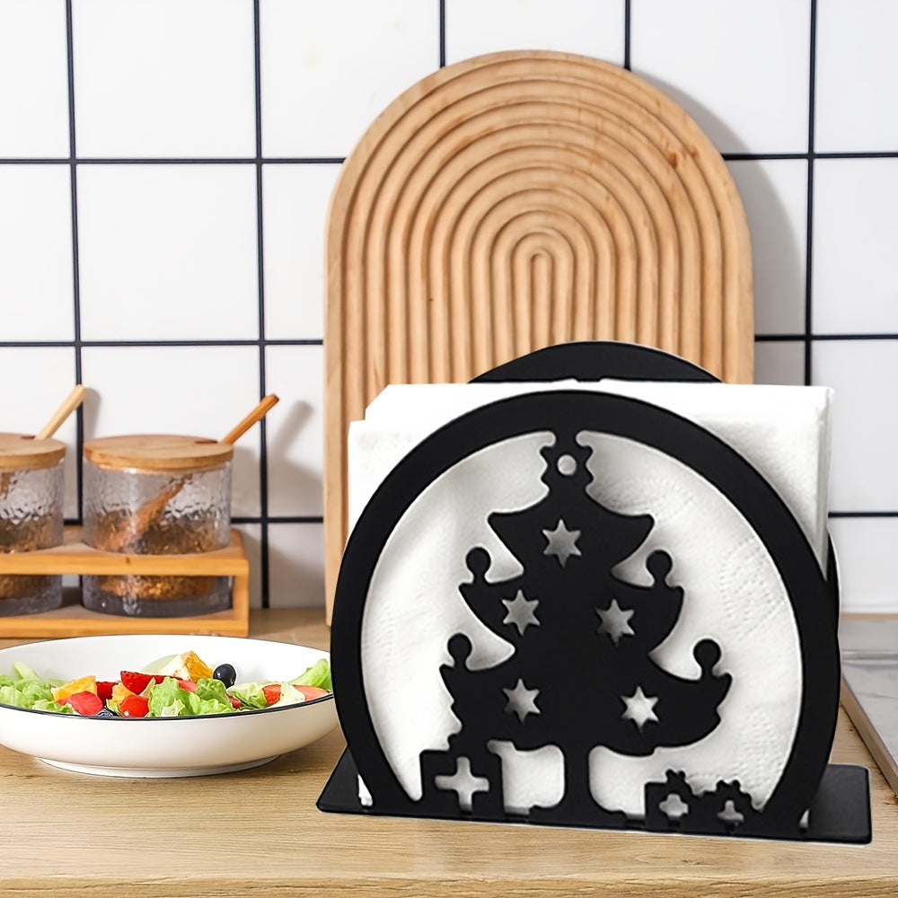 Decorative Christmas Tree with Star Cutouts in Metal | Tabletop Xmas Decor for Mantel and Shelf | Festive Table Decorations
