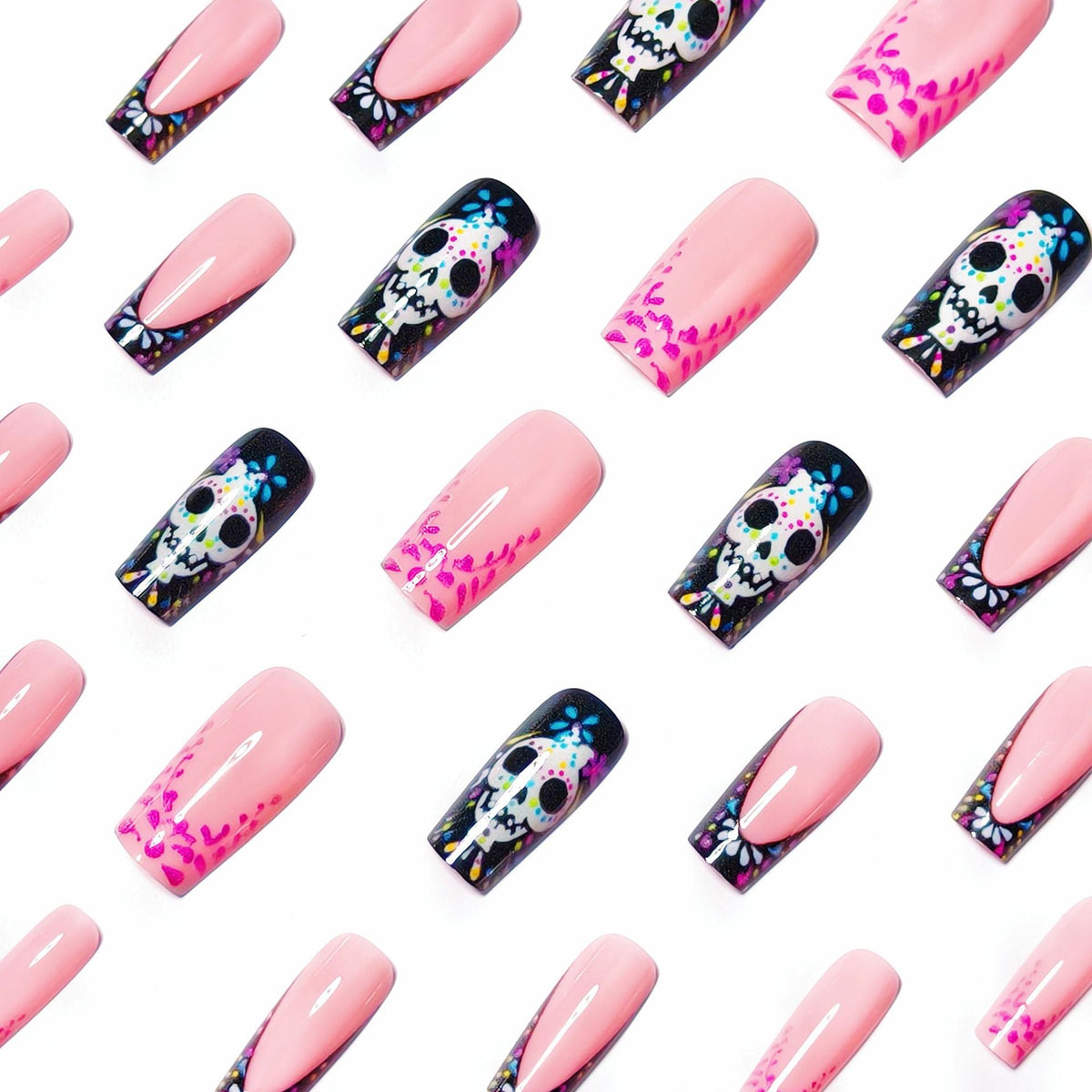 Halloween Skull Press-On Nails | Available in Blumenmuster | Glue-Free Application in Minutes for Parties and Nights Out