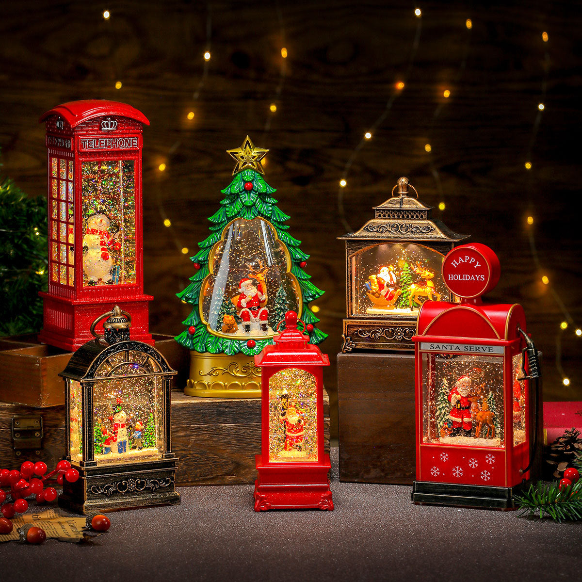 Musical Christmas Lanterns with a Santa and Reindeer Scene | Plays Classic Holiday Melodies | 12 in Tall Painted Tabletop Light