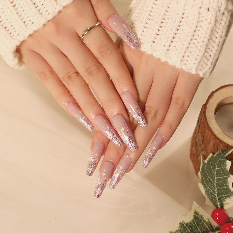 Christmas Holiday Nails with Gingerbread and Snowflake Art | Reusable Press On Set in Eight Colors | Skin Friendly Fit