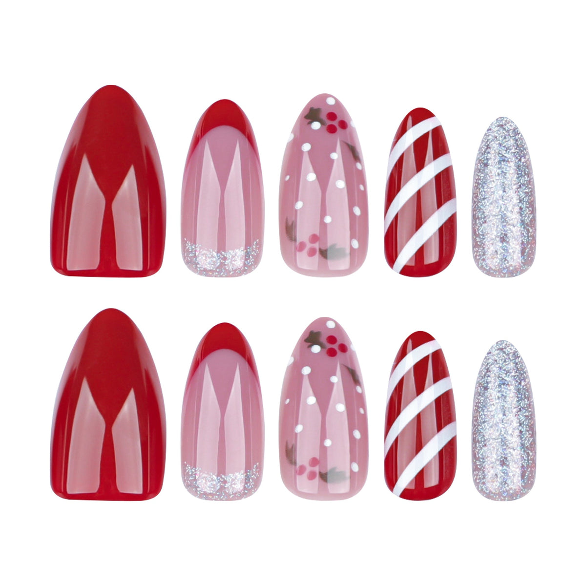 Christmas Nail Art Set with Vibrant Colours | Press On Nails with Festive Motifs | Xmas Manicure for Parties and Photos