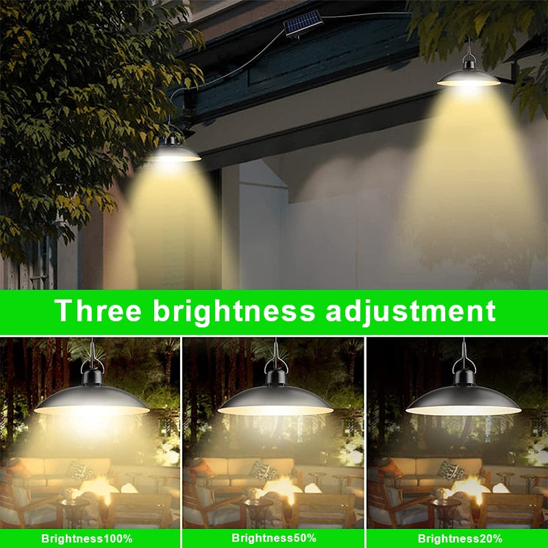 Solar Pendant Lamp with One or Two Shades | LED Lights with Remote and Three Brightness Steps | 3, 5 or 8 Hour Run Time