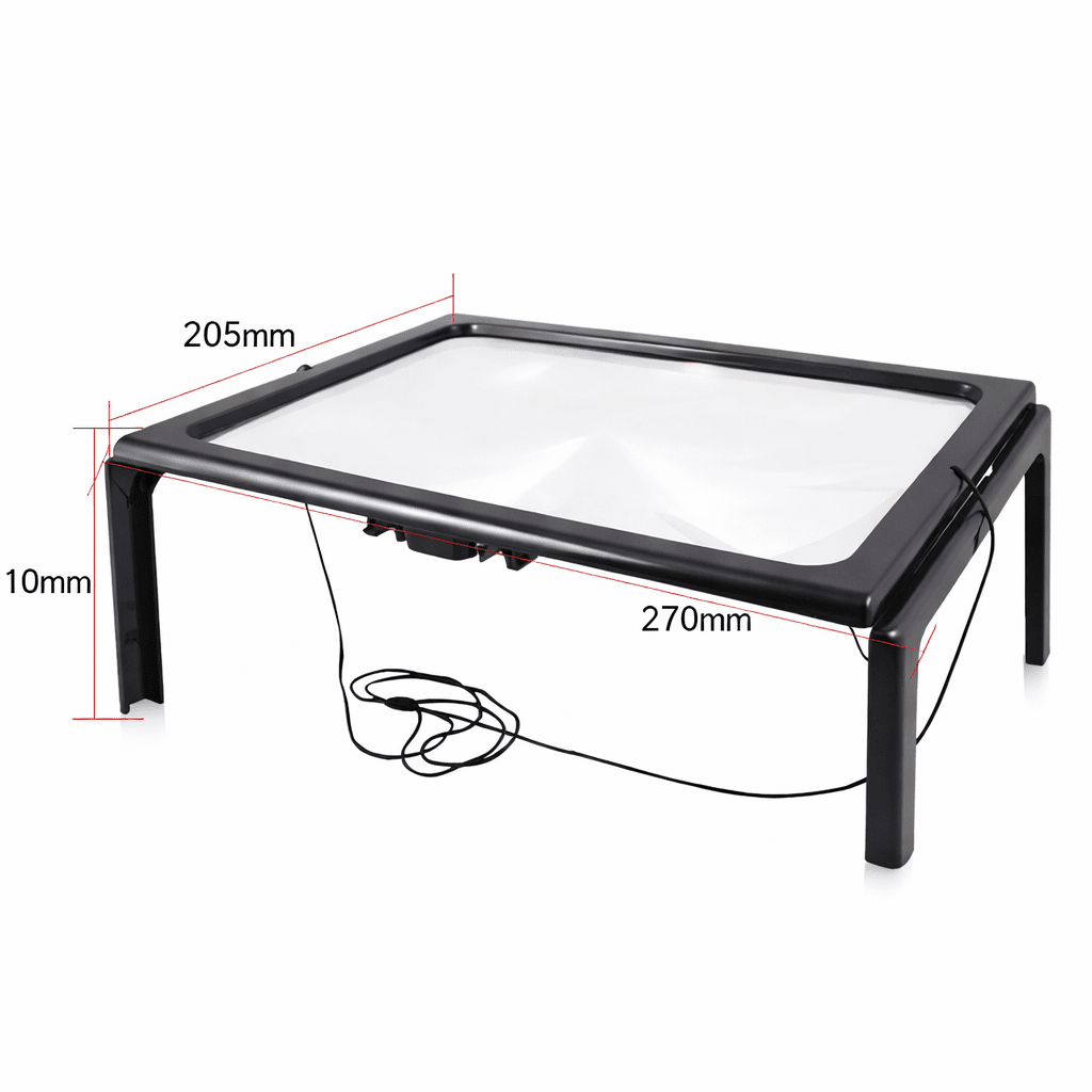 Portable 3x LED Lens Magnifier 10.6 x 8.1 In | 4 Built-In LED Lights | Lightweight Support for Reading & Hobbies
