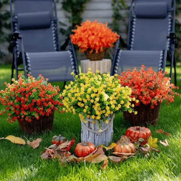 Artificial Outdoor Flowers in a Seven Pack | UV and Water Resistant Garden Ornaments for Beds, Pots or Patios
