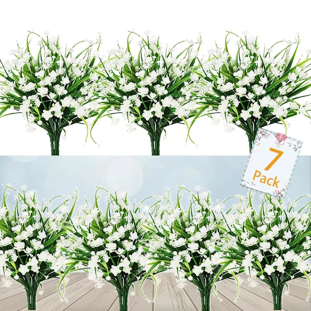 Artificial Outdoor Flowers in a Seven Pack | UV and Water Resistant Garden Ornaments for Beds, Pots or Patios