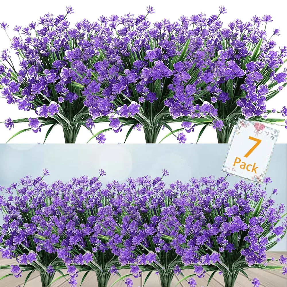 Artificial Outdoor Flowers in a Seven Pack | UV and Water Resistant Garden Ornaments for Beds, Pots or Patios