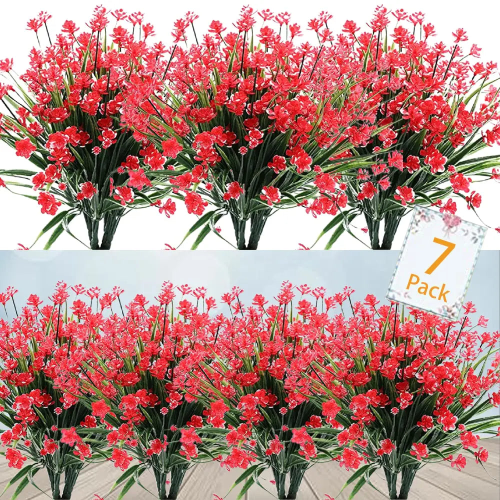 Artificial Outdoor Flowers in a Seven Pack | UV and Water Resistant Garden Ornaments for Beds, Pots or Patios
