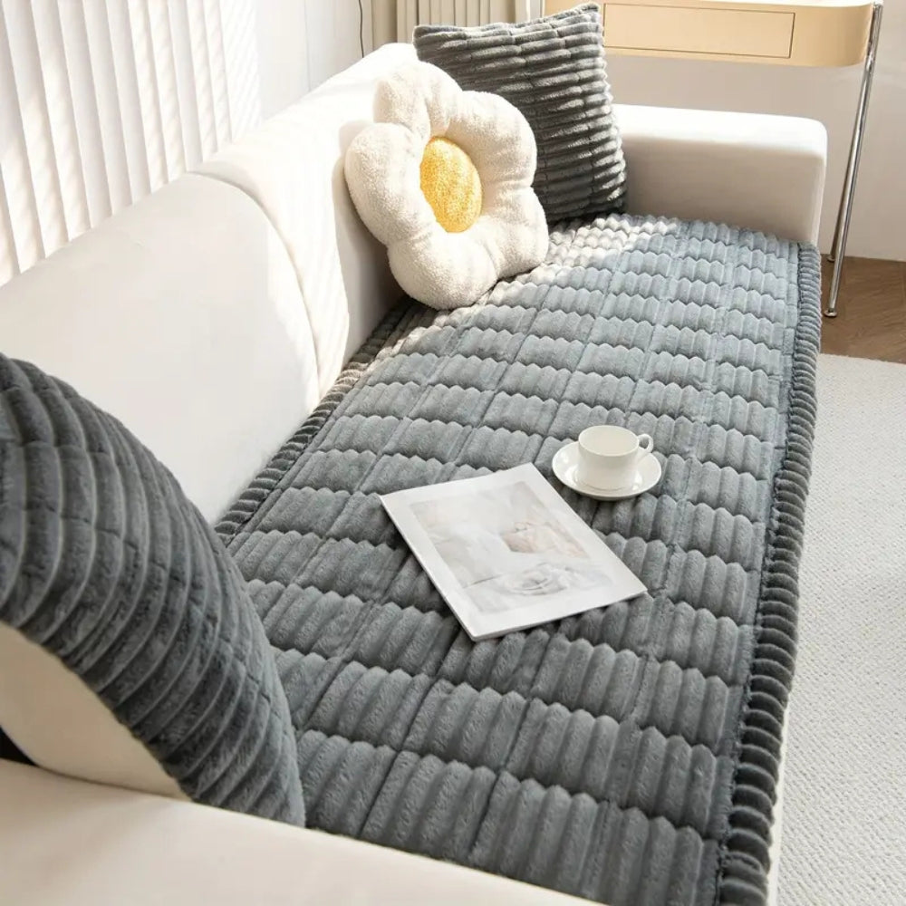 Plush Sofa Cover Pleated Edge Slipcover