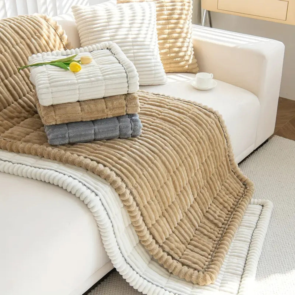 Plush Sofa Cover Pleated Edge Slipcover
