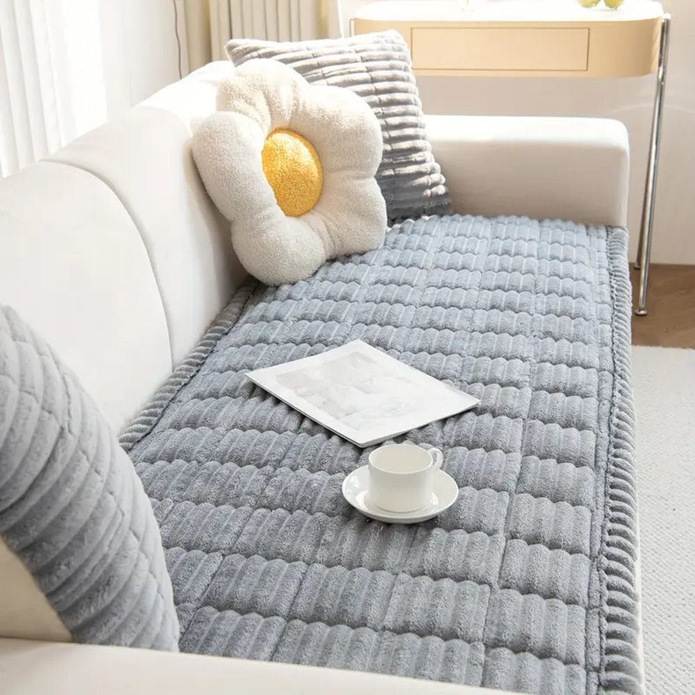 Plush Sofa Cover Pleated Edge Slipcover