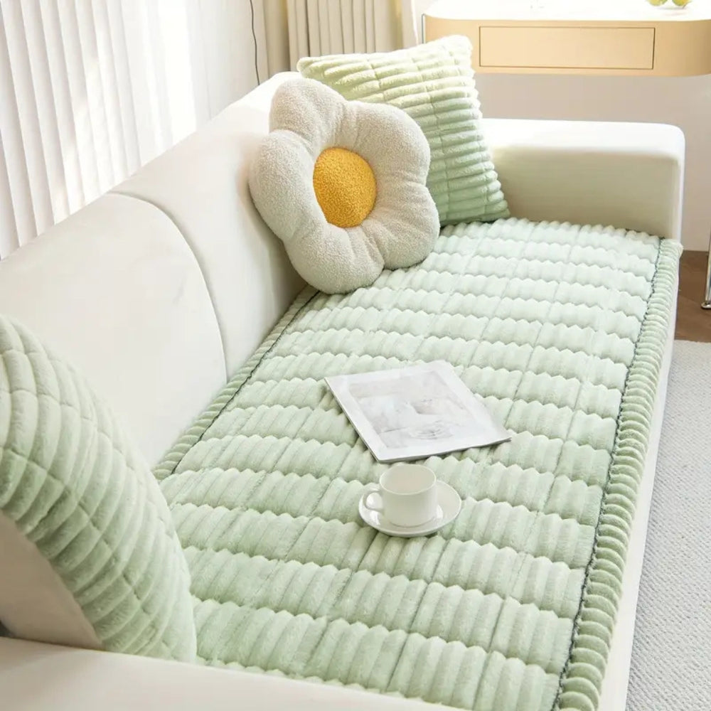 Plush Sofa Cover Pleated Edge Slipcover