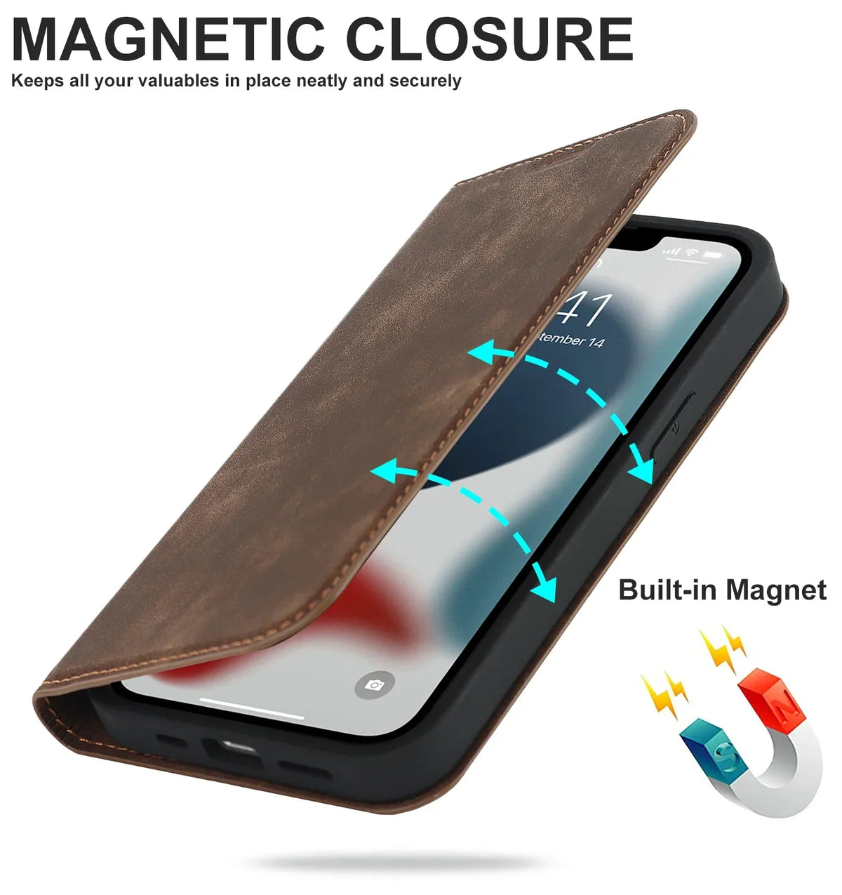Wallet Phone Case for iPhone 12 to 15 | Two Card Slots and a SIM Pocket in PU Leather | MagSafe Compatible, Six Colors