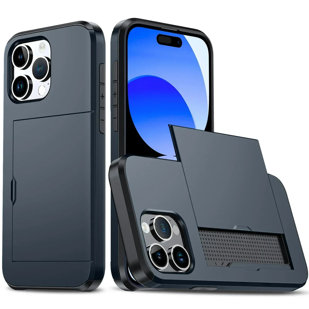 Slim Phone Case with Hidden Card Slot for iPhone 11 to 15 Pro Max | Shockproof TPU and Polycarbonate | 5 Colors