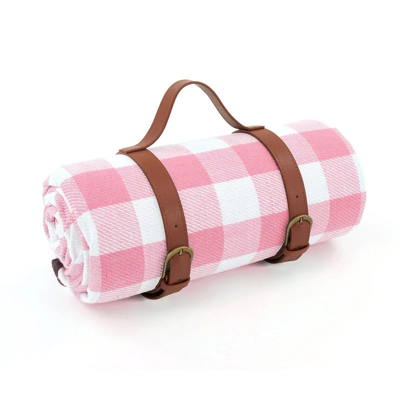 Waterproof Warm Blanket for Picnics and Park Days | Leather Carry Strap, Foam Padding and a PEVA Backing | Two Sizes