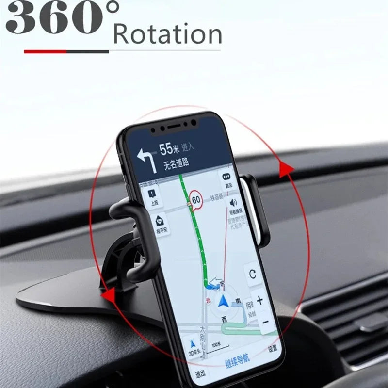 Car Phone Holder with 360 Degree Swivel | Dashboard Clip Mount and Non Slip Silicone Pads for Safe Navigation