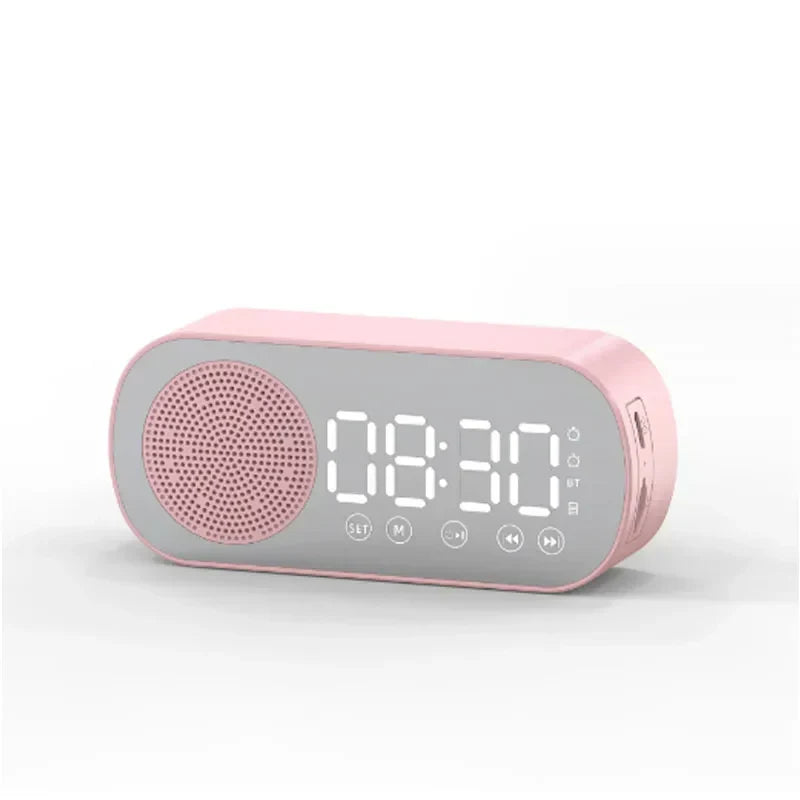Digital Alarm Clock with Bluetooth Speaker and FM Radio | Mirror Front and a Large Time Display | Black, White or Pink