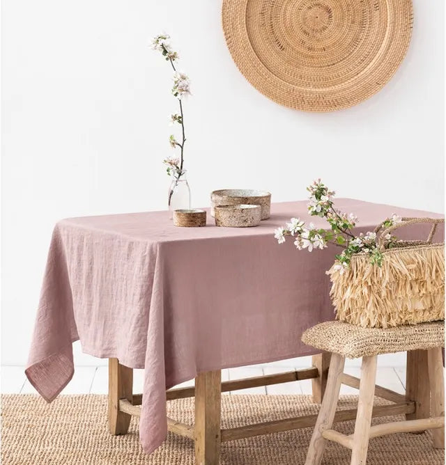 Linen Tablecloth in Six Colors | Four Rectangular Sizes from 39 to 118 Inches | Keeps a Dining Table Covered and Clean