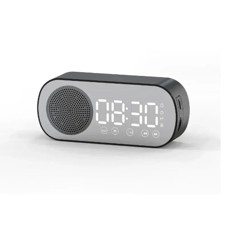 Digital Alarm Clock with Bluetooth Speaker and FM Radio | Mirror Front and a Large Time Display | Black, White or Pink