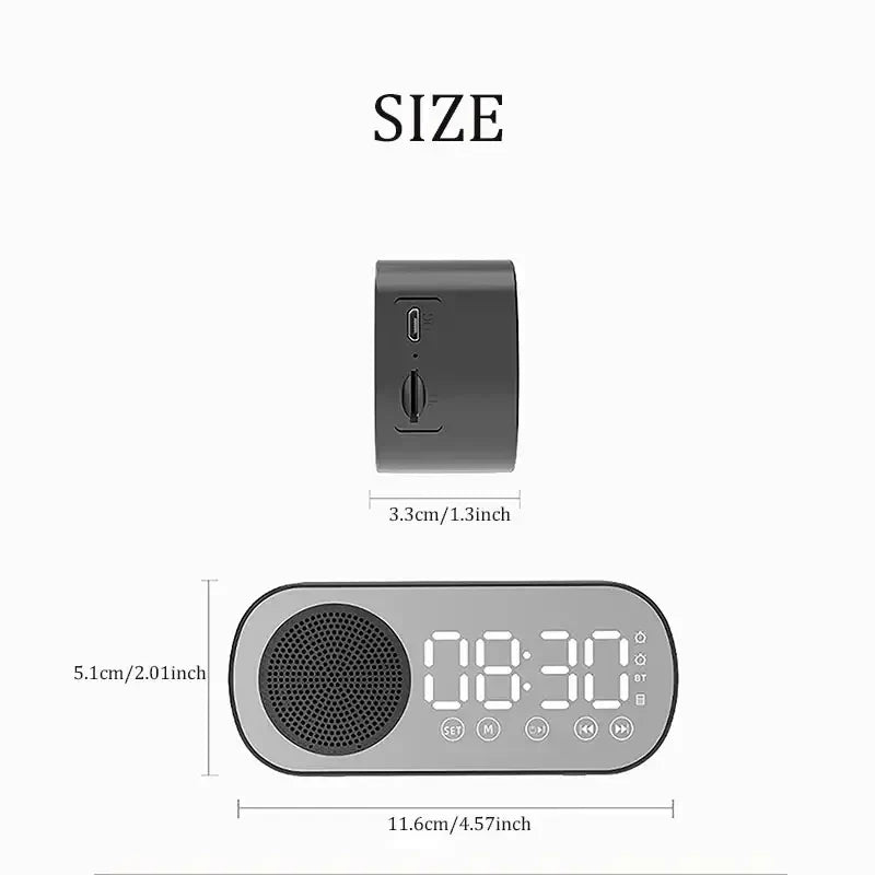 Digital Alarm Clock with Bluetooth Speaker and FM Radio | Mirror Front and a Large Time Display | Black, White or Pink