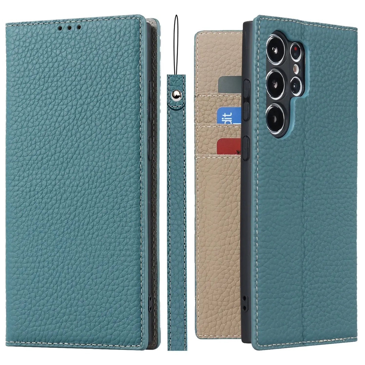 Leather Wallet Phone Case for Samsung Galaxy S23, Plus and Ultra | 3 Card Slots, Bill Pocket, Wrist Strap