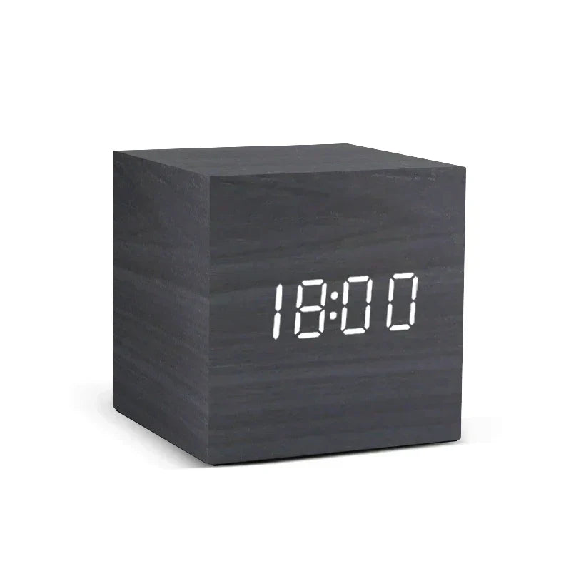 Wooden Digital Alarm Clock with LED Display | Shows Room Temperature and Wakes on a Clap | USB or AAA Power