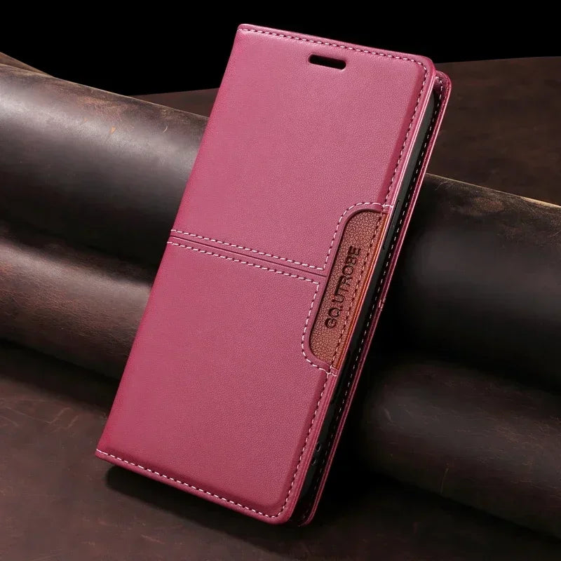 RFID Blocking Wallet Phone Case for iPhone 16 and 15 Series | Magnetic Flap with Card and Cash Slots | Built In Stand