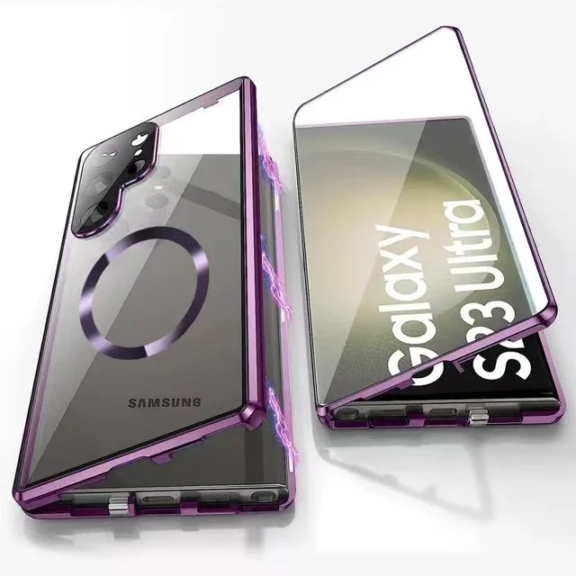 Phone Covers for Samsung Galaxy S23 and Newer | Double Sided Tempered Glass in an Aluminum Frame | Slider Lock, Wireless Charging