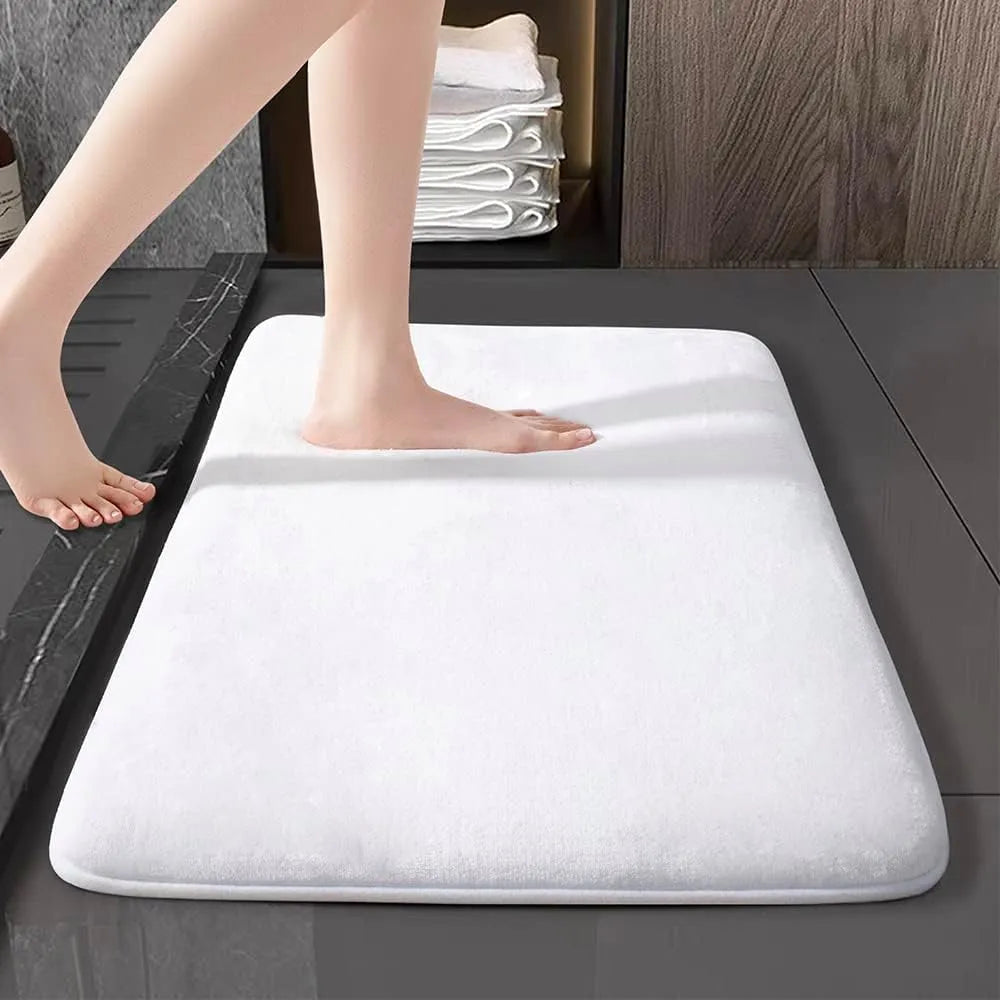 Bath Mat with a Velvet Top and Thick Memory Foam Core | Non Slip PVC Underside, Machine Washable Cold | Three Sizes, Five Colors