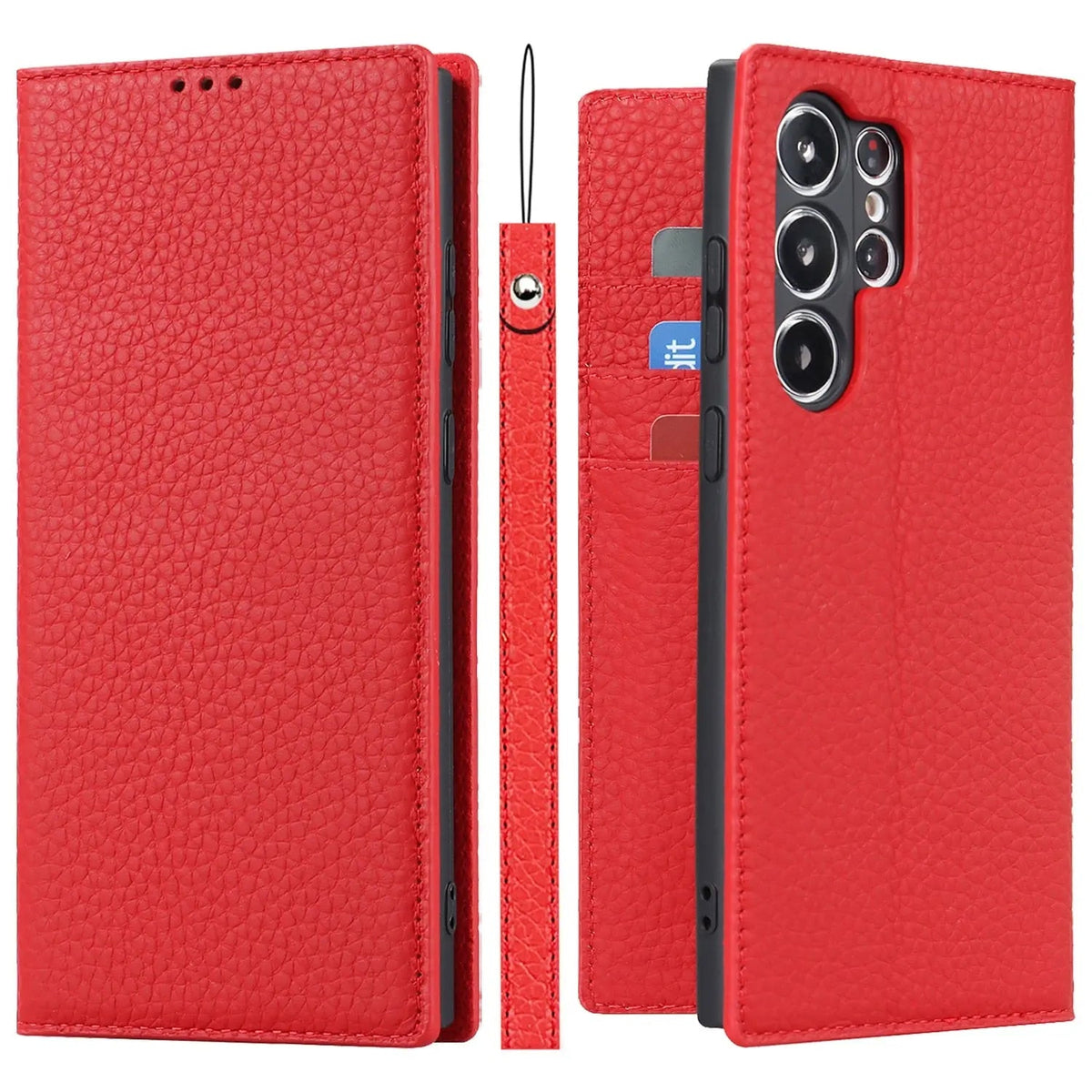 Leather Wallet Phone Case for Samsung Galaxy S23, Plus and Ultra | 3 Card Slots, Bill Pocket, Wrist Strap