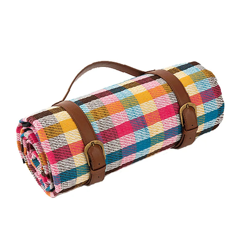 Waterproof Warm Blanket for Picnics and Park Days | Leather Carry Strap, Foam Padding and a PEVA Backing | Two Sizes
