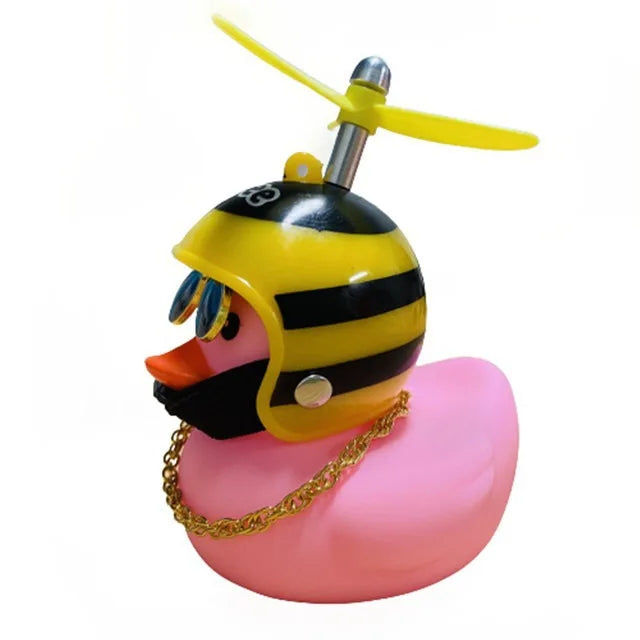 Duck Bike Bell with a Helmet, Propeller and Gold Chain | Doubles as a Handlebar Light That Shines Steady or Blinks | 14 Designs
