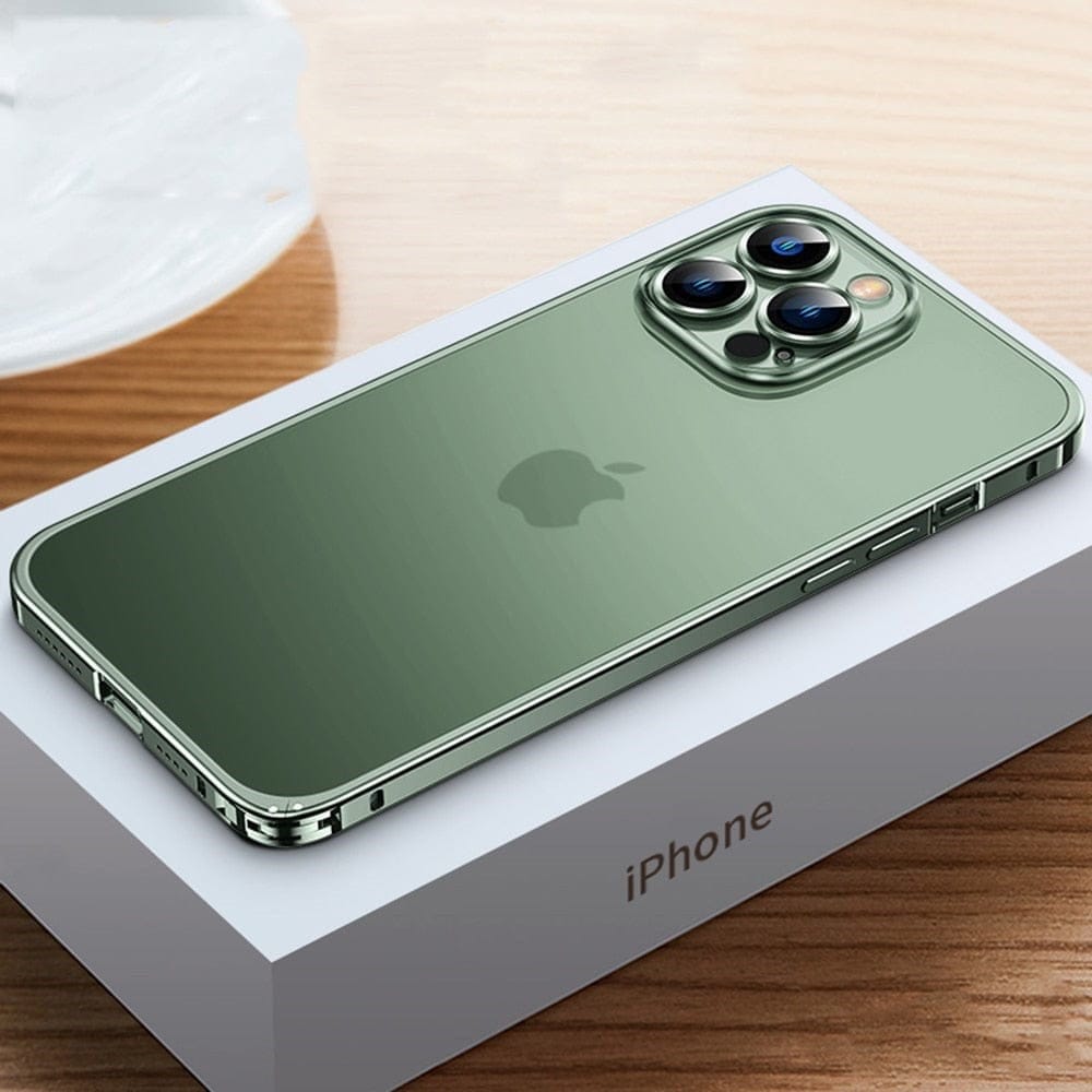 Aluminum Bumper Phone Case for iPhone 11 to 15 | Raised Camera Lens Guard, Polycarbonate Back | 5 Colors