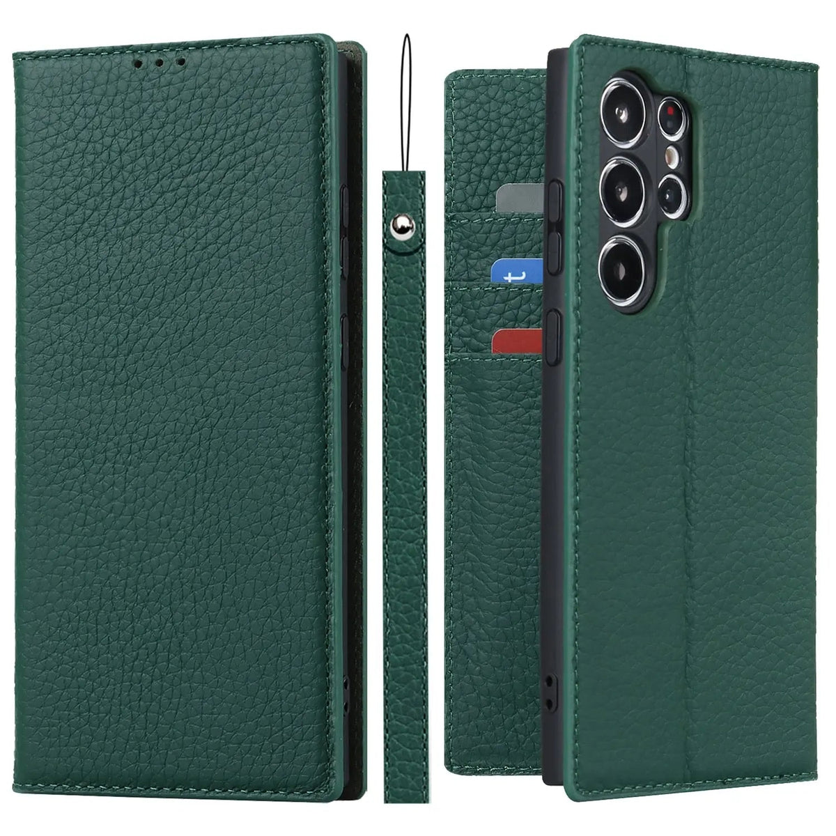 Leather Wallet Phone Case for Samsung Galaxy S23, Plus and Ultra | 3 Card Slots, Bill Pocket, Wrist Strap