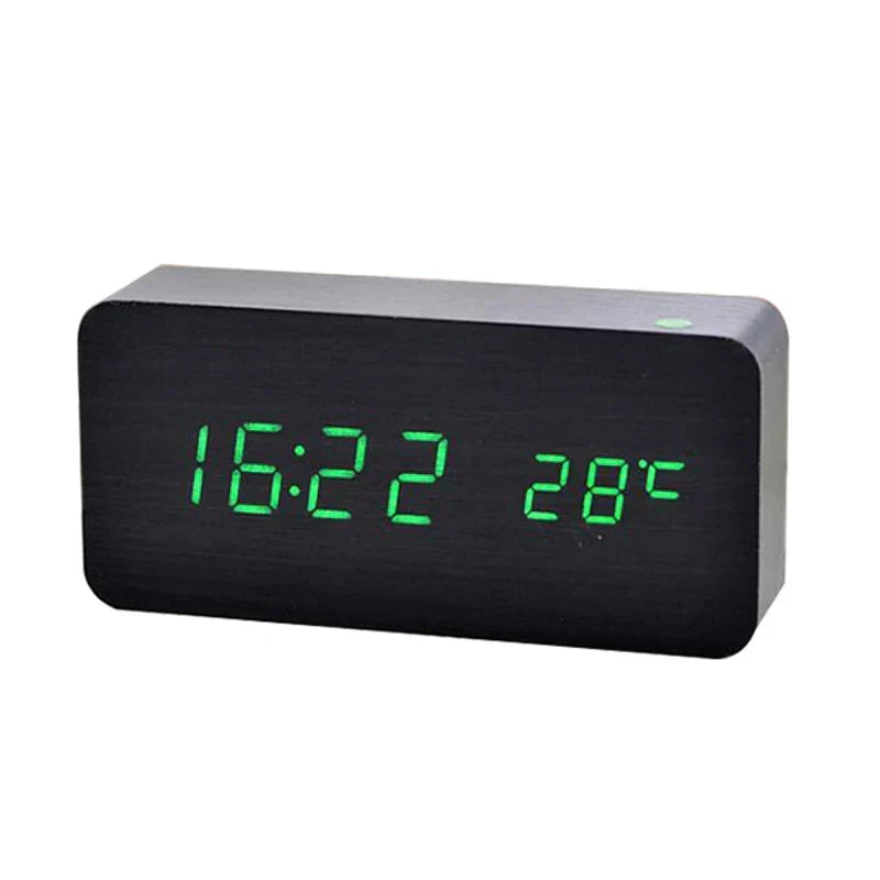 Digital Alarm Clock in Wood Finish with Bright LED Display | Silent Bedside Timepiece for Bedroom or Office