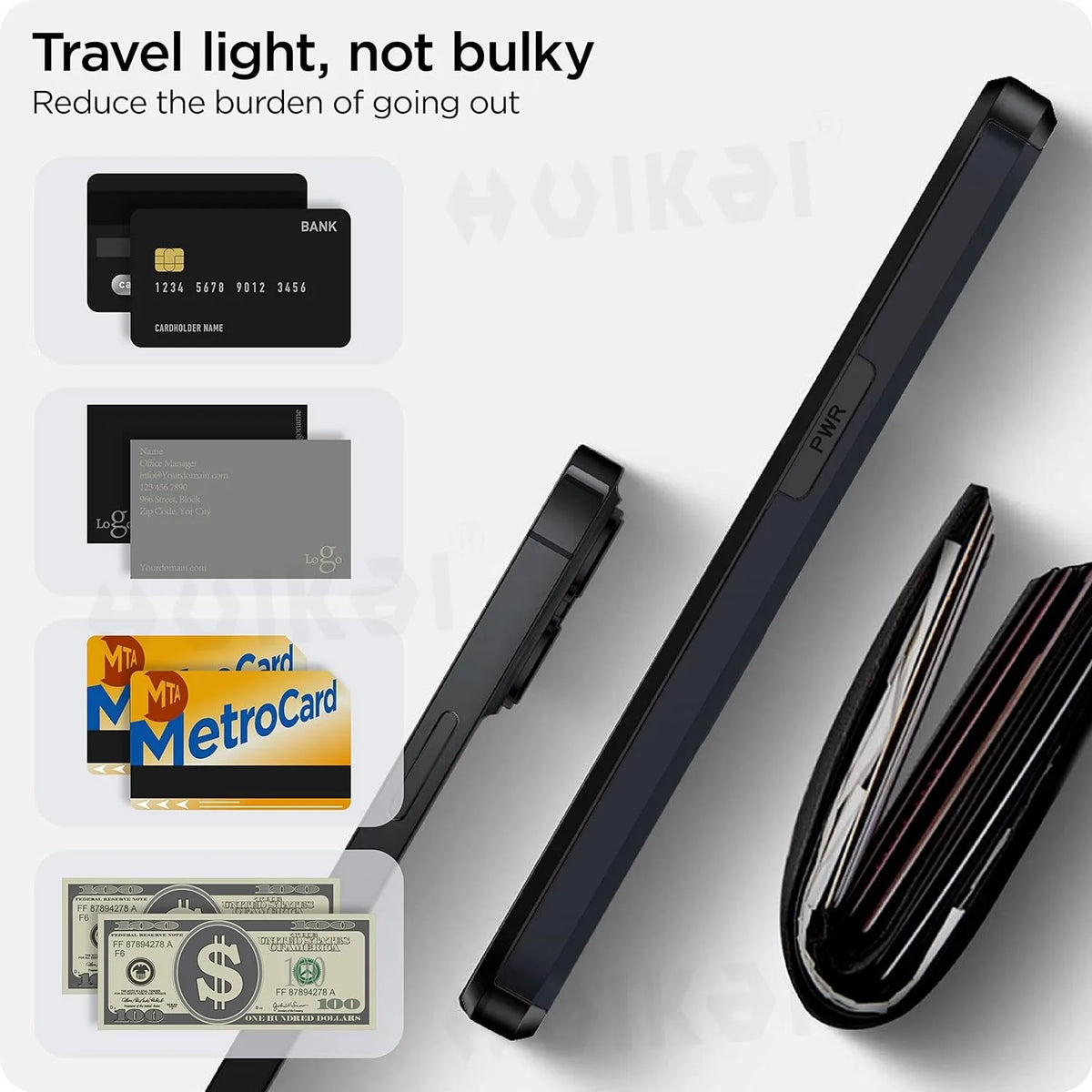 Slim Phone Case with Hidden Card Slot for iPhone 11 to 15 Pro Max | Shockproof TPU and Polycarbonate | 5 Colors