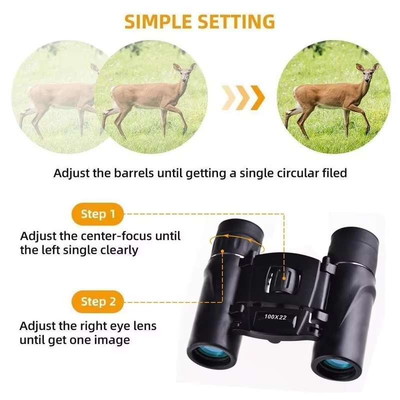 Compact 100x22 HD Binoculars with BAK4 FMC Optics | Foldable Long Range Pocket Pair for Hunting or Camping