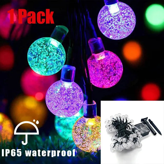 Outdoor Solar String Fairy Lights with Crystal Ball Bulbs | Waterproof Garden Decoration in 4 Lengths up to 12 Meters
