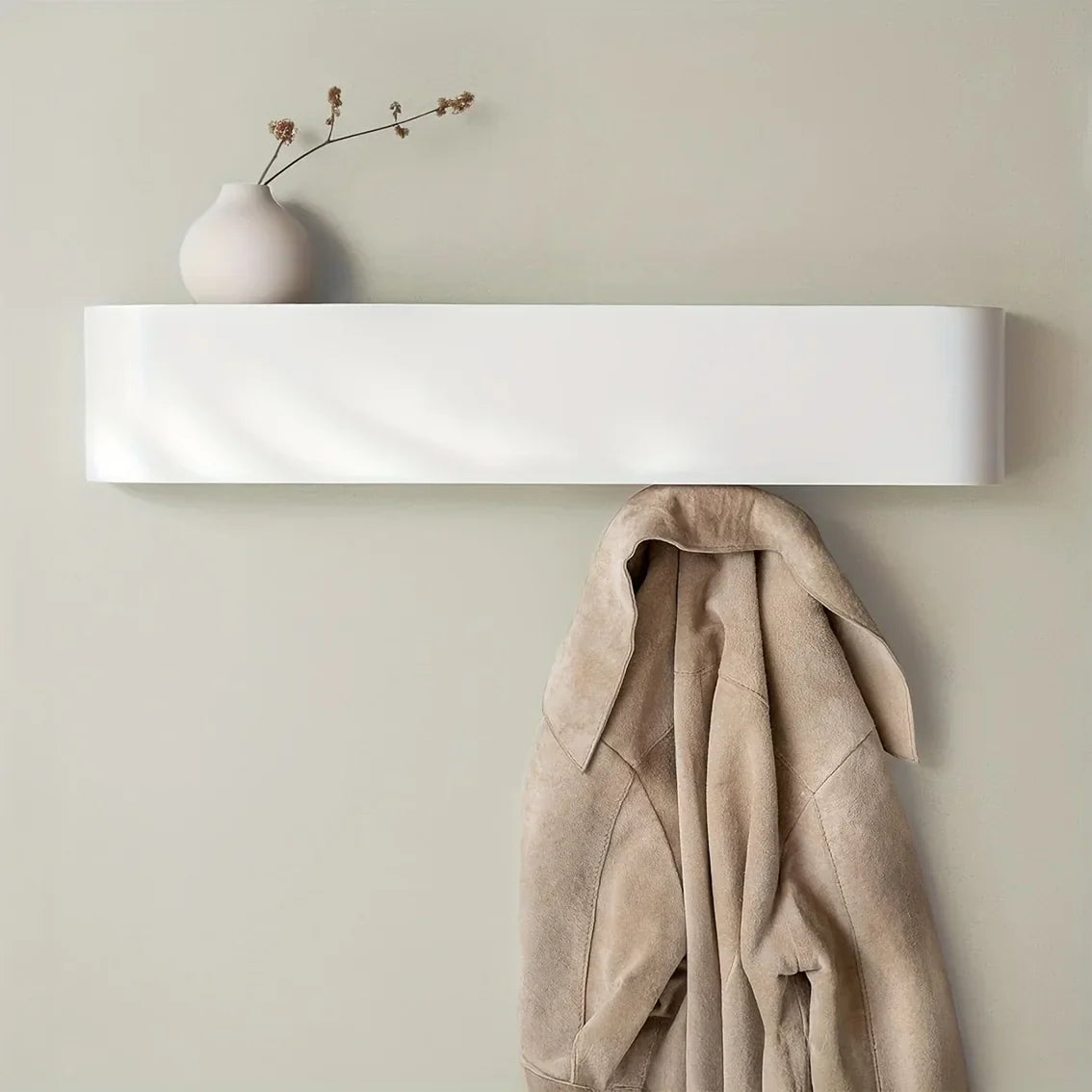 Coat Racks for Wall with a Hidden Hook Rail and Shelf | Wood Look Front on a Metal Frame | 52.7 cm Wide in Three Colors