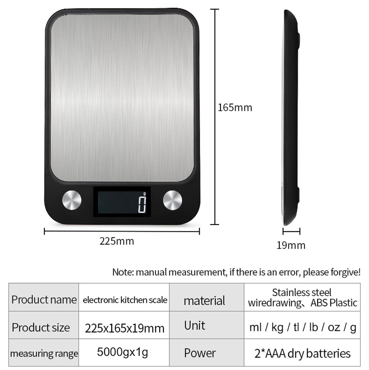 Digital Food Scale with a Sealed Waterproof Body | Kitchen Gadgets with Tare, Four Units and a Backlit Display | Three Capacities