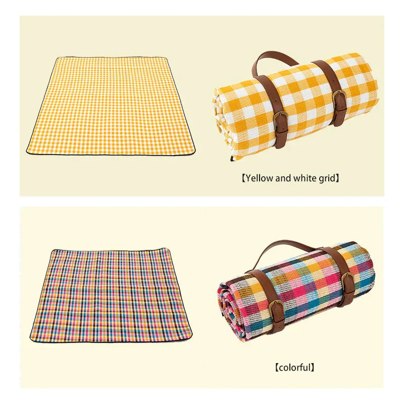 Waterproof Warm Blanket for Picnics and Park Days | Leather Carry Strap, Foam Padding and a PEVA Backing | Two Sizes