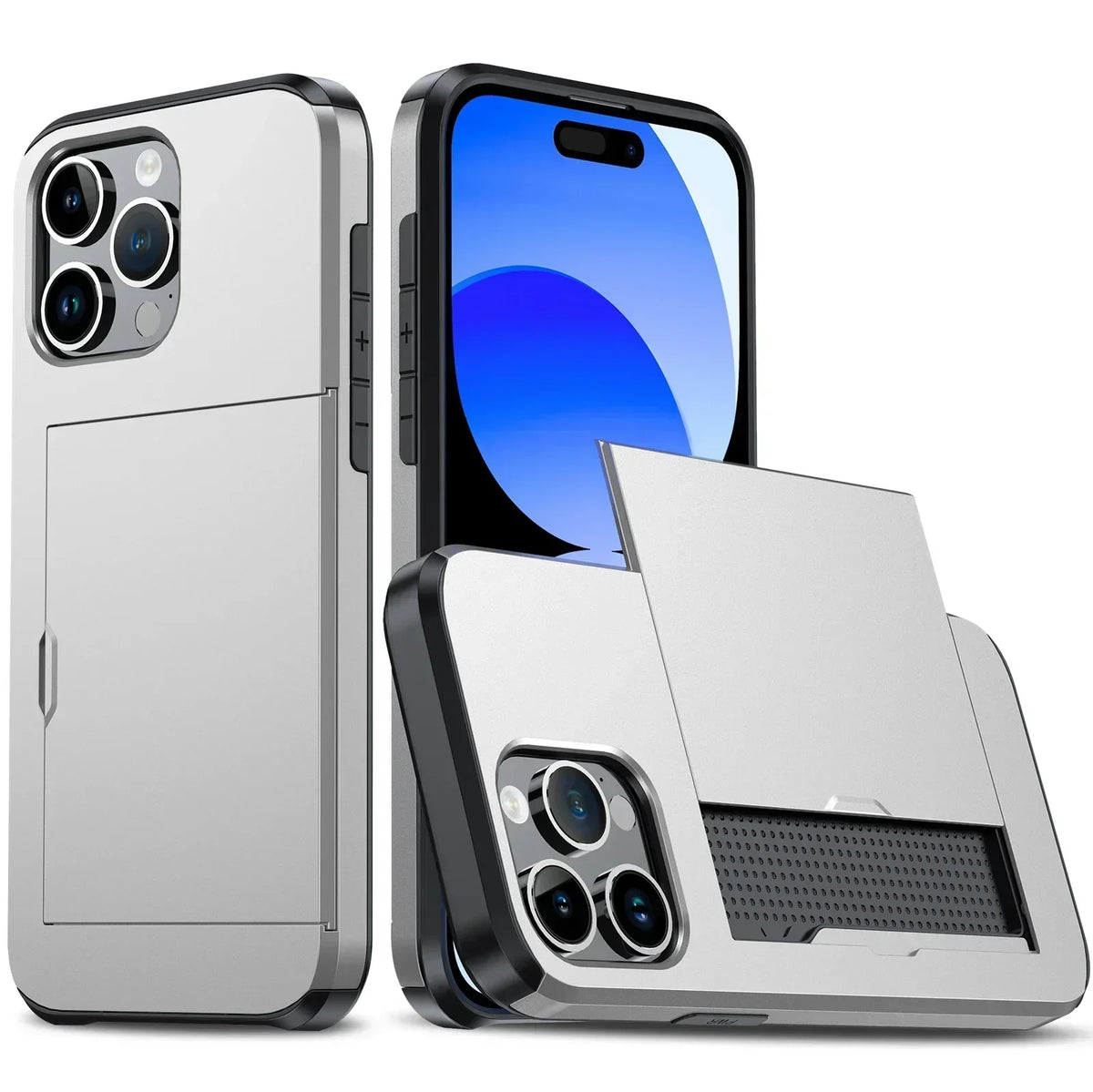 Slim Phone Case with Hidden Card Slot for iPhone 11 to 15 Pro Max | Shockproof TPU and Polycarbonate | 5 Colors