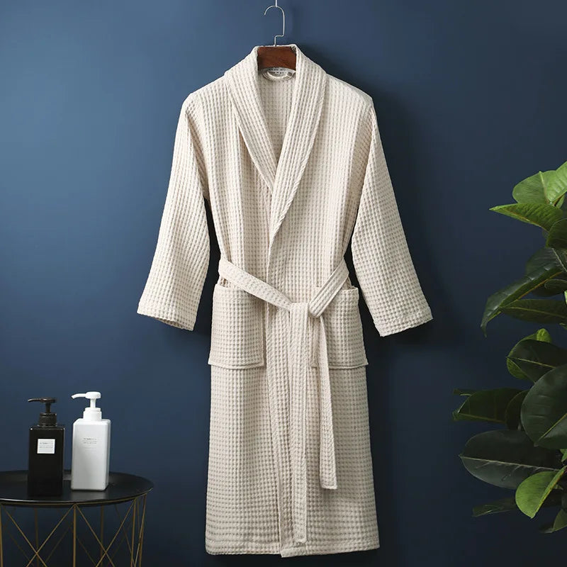 Cotton Bath Robe for Men and Women with Pockets and a Tie Belt | Loose Classic Cut, Shawl Collar | Machine Washable